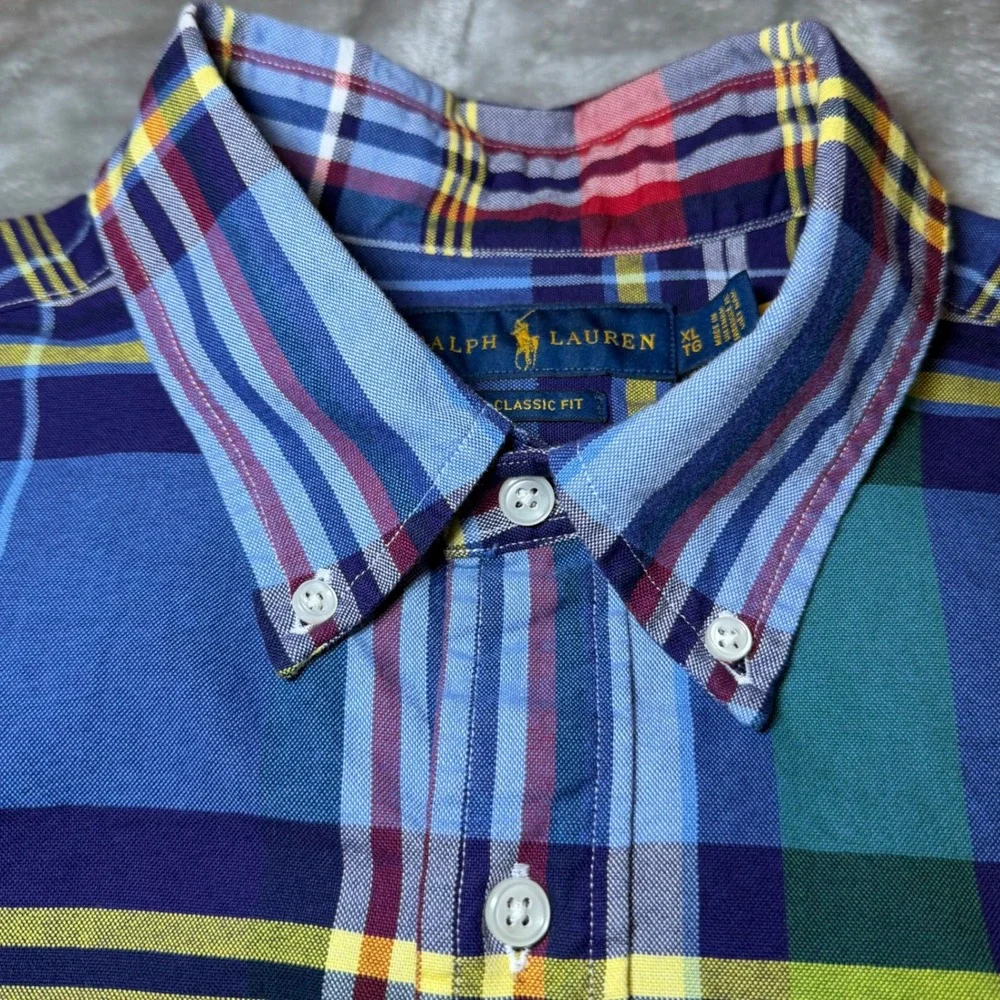 Polo Ralph Lauren Mens Size XL Classic Fit Plaid Shirt Blue Multicolor Button
